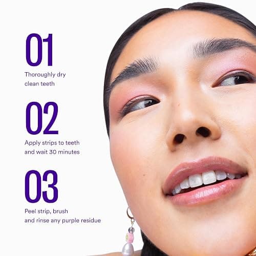 Hismile V34 Whitening Strips, Teeth Whitening Strips, Purple Tooth Whitening, Purple V34 Whitening Strips, Tooth Stain Treatment, Combining Whitening and Colour Correction thumbnail 3
