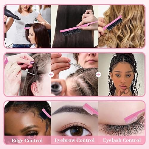 4 Packs Set Hair Wax Stick Slick Back Hair Edge Brush Pink Comb Wax Stick for Hair Flyaways, Styling Products Essentials Stuff for Women, Kids and Clean Girl thumbnail 6