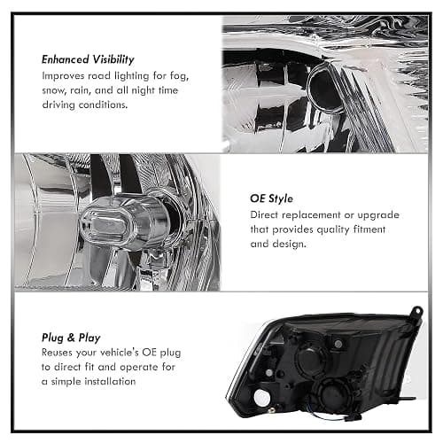 Headlights Assembly for 2009 2010 2011 2012 2013 2014 2015 2016 2017 2018 Dodge Ram 1500 2500 3500, Quad Headlamp Assembly Replacement, Chrome Housing Clear Corner thumbnail 7