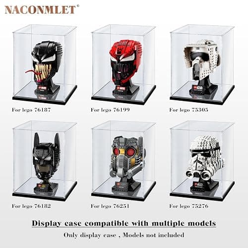 Premium Clear Acrylic Display Case with LED Lights – Dustproof & UV-Protected Showcase for Lego Venom Mask 76187, Star Wars Helmets & Collectibles - Without Overhead Light - 7.9"x7.9"x9.8"inch (for lego Venom Mask 76187) thumbnail 4