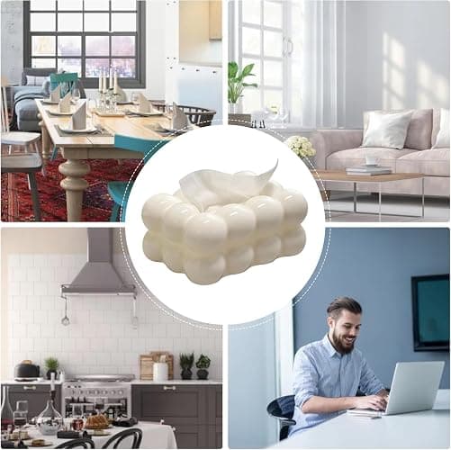 Bubble Tissue Box Cover Rectangle, Decorative Tissue Box Holder Rectangular for Tabletop, Living Room, Bedroom, Bathroom and Car Decor (White) thumbnail 6