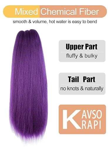 KAVSORAPI Purple Braiding Hair 20 Inch Pre Stretched Hair Long Straight Crochet Braids Yaki Texture Synthetic Fiber 4 Packs (Dark Purple) thumbnail 5