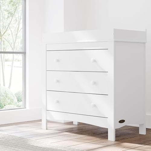 Graco Noah 3 Drawer Chest with Changing Topper (White) – GREENGUARD Gold Certified, Baby Dresser With Changing Table Top, Dresser for Nursery, 3 Drawer Kids Dresser - White - 3 Drawer Chest thumbnail 2