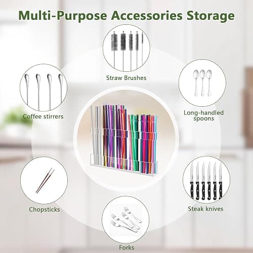Malldii 9.5" Large Acrylic Straw Holder for Cabinet Door - Reusable Tumbler Straw Organizer Storage, Small Kitchen Accessories Container, Ultra Sticky Cupboard Door Mounted (Transparent) thumbnail 6
