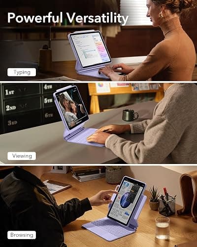ESR iPad Air 11 Inch Case with Keyboard (M3/M2, 2025/2024) & iPad Pro 11/Air 5th/4th Gen Keyboard, Easy-Set Magnetic Stand, Portrait/Raised Modes, with Removable Protective Case, Purple thumbnail 3