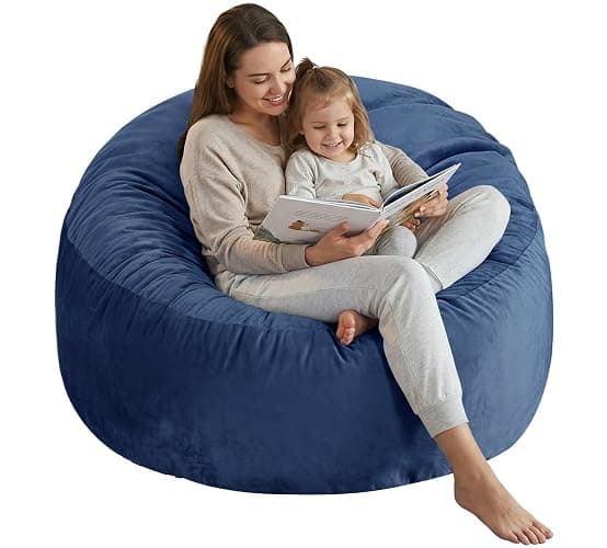 SHOUREN 4 Ft Bean Bag Chair,Bean Bag Chairs for Living Room,4 Foot,Navy | Bean Bag Chairs for Adults,Memory Foam Filling,Beanbag with Filler Included,Soft Velvet Cover,Pocket & Pull-Handle - Image 1