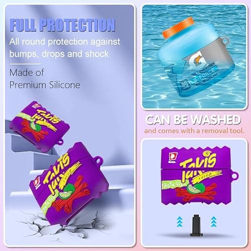 [3-Pack] for AirPods Pro 2 Case Cute, Funny Airpod Pro 2 Case Food 3D Cartoon Silicone Cover Compatible for AirPods Pro 2nd Gen Cases with Cleaner Pen (Sport Water+Purple Potato+Bubble Gum) thumbnail 4