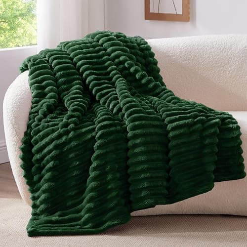 BEDELITE Fleece Throw Blanket for Couch - 300GSM Soft & Warm Fluffy Forest Green Blanket, Decorative and Giftable Striped Blankets for Women, Men, 50"x60" thumbnail 8