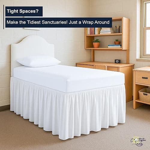 Cottington Lane Dorm Room Bed Skirt Twin XL, Hotel Quality Premium Brushed Microfiber Extra Long College Dust Ruffle 36 Inch Drop White Bedskirt - Twin XL/36" Drop - White thumbnail 5