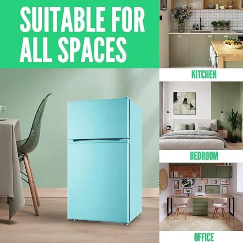 WANAI 2 Door Mini Refrigerator with Freezer-on-top, Spacious Capacity Fridge with 7-Level Adjustable Thermostat & 2 Removable Shelves Ideal for Kitchen Dorm Office Apt Blue thumbnail 9