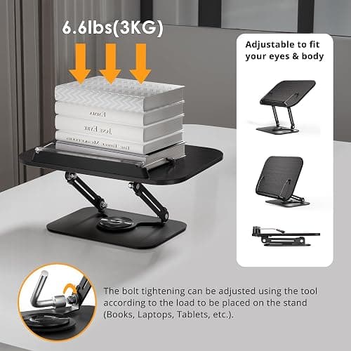 SupeDesk Book Stand for Reading, Adjustable Book Holder with 360° Rotating Bases, Foldable Designs, and Elastic Clips, Multifunctional Display Stand for Recipe, Cookbooks, Magazines, Tablets (Black) thumbnail 6