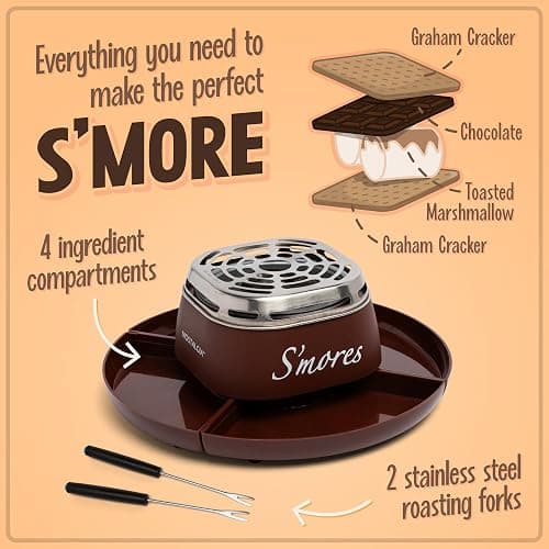Nostalgia Tabletop Indoor Electric S'mores Maker - Smores Kit With Marshmallow Roasting Sticks and 4 Trays for Graham Crackers, Chocolate, and Marshmallows - Movie Night Supplies - Brown thumbnail 5
