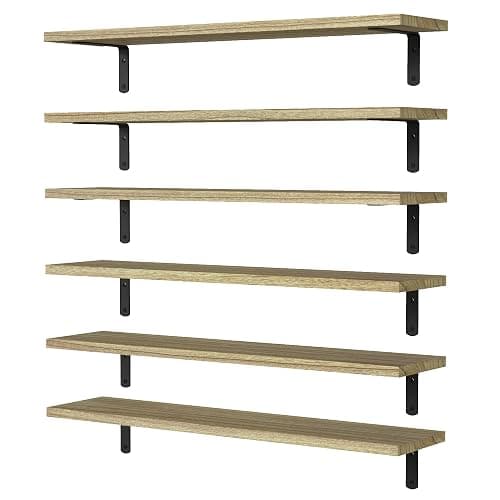 WOPITUES Wood Floating Shelves Set of 6, 24 inch Long Floating Shelves for Wall Decor, Farmhouse Shelf for Bedroom, Bathroom Storage Shelves, Book Shelves for Living Room - Rustic Brown - Image 1