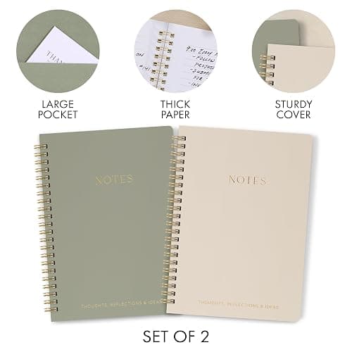 Aesthetic Spiral Notebook Set of 2 For Women and Men - College Ruled A5 | Cute 8x6 Bible Study Journal with Pockets and Lined Pages - The Perfect Supplies to Stay Organized at Work or School thumbnail 4