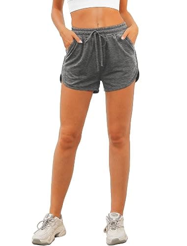 Aloodor Womens Athletic Shorts Running Dolphin Shorts with Pockets and Drawstring thumbnail 3