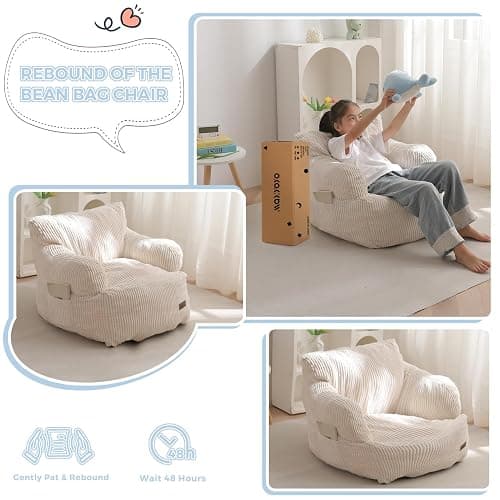 MAXYOYO Kids Bean Bag Chair, Stuffed Toddler Bean Bag Sofa with Filler Bean Bag Chair for Boys and Girls, Lazy Sofa with Pocket Floor Chair for Gaming, Reading, Beige thumbnail 8