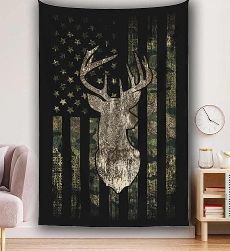 MINIOZE Camo Camouflage American Flag Hunting Deer Tapestry Wall Hanging Home Decoration Bedroom Decor Living Room Balcony 40 X 60 Inch - Image 1