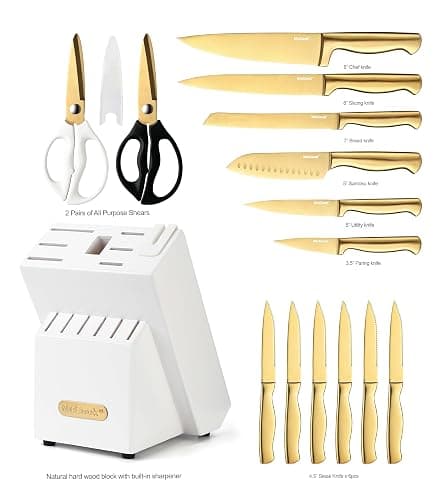 McCook® Knife Sets, Golden Titanium Stainless Steel Kitchen Knife Block Sets with Built-in Sharpener thumbnail 3