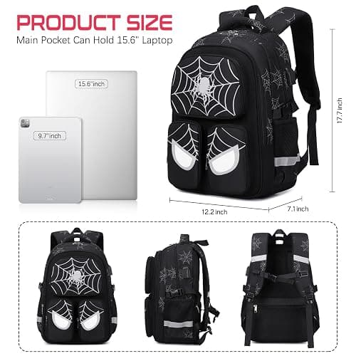 Jafeton School Backpack for Boys, 3 PCS Spider Boy Backpack Set with Lunch Box & Pencil Pouch, Waterproof Schoolbag for Boys Kids Children Teens, Elementary Middle School, Kids Bookbag Casual Daypack thumbnail 2