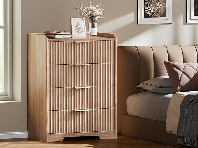 Furnulem 4-Drawer Dresser for Bedroom - Fluted Wood Chest of Drawers Closet Storage Cabinet Organizer for Bedroom, Living Room, Hallway & Office - Image 1