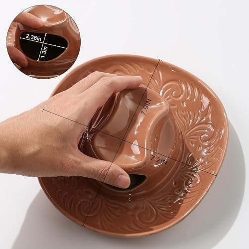 Hanging Wall Planters for Indoor Plants, Wall Vases for Flowers, Ceramic Cowboy Hat Vases for Decor, for Bathroom, Living Room, Office, and Home Decor. Brown thumbnail 2