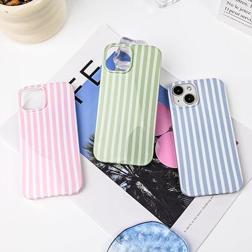 SleekCover Compatible with iPhone 13/14 Case,Cute Aesthetic Striped Pattern Cover for Women Girls,Soft TPU Shockproof Protective Stylish Kawaii Case for iPhone 13/14 6.1",Green thumbnail 9