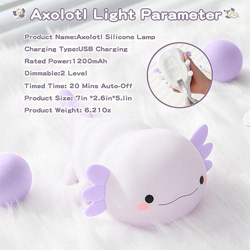 Axolotl Night Light for Kids,Cute Purple Axolotl Lamp ,LED Squishy Nursery Nightlight, Soft Silicone Novelty Animal Bedside Touch Lamp,Adorable Room Decor , Axolotl Christmas Gifts for Mom Girls Baby thumbnail 8