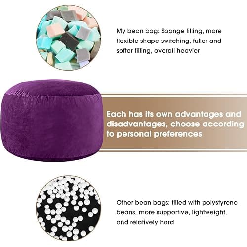 ILPEOD Bean Bag Chairs for Adults - Memory Foam Furniture BeanBag Chair - Kids/Teens Sofa with Soft Micro Fiber Cover - Round Fluffy Couch for Living Room Bedroom College Dorm - 4 ft, Purple thumbnail 5
