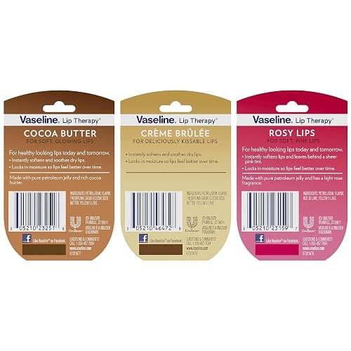 Vaseline Lip Therapy Variety 3-Pack – Crème Brûlée, Rosy Lips, Cocoa Butter Mini Lip Balms for Soft, Glowing, and Deliciously Kissable Lips, 0.25 Oz Ea thumbnail 2