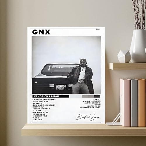B.B.F MAKE Kendrick Lamar Cover Canvas Wall Art, GNX Album Monochrome Hip-Hop Poster Modern Urban Music Aesthetic Picture Canvas Artwork Music Decor for Living Room Bedroom Studio, Framed 8x10inch thumbnail 8
