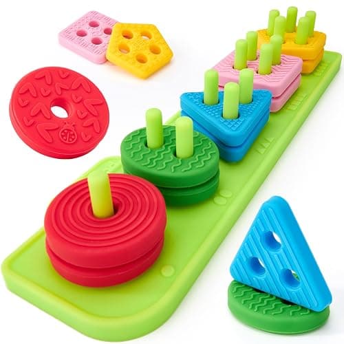 hahaland Silicone Sorting & Stacking Toys - Montessori Toys for 1 Year Old | Textured Soft Blocks, Shape Sorter, Color Sorting for Toddlers 1-3, Learning Sensory Baby Toy 1st One Year Old Birthday Gifts - Image 1