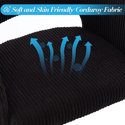 Home Office Chair Swivel Velvet Desk Chair Accent Armchair Upholstered Modern Tufted Chairs with Gold Base for Girls Women Ergonomic Study Seat Computer Task Stools for Living Room(Black) thumbnail 6
