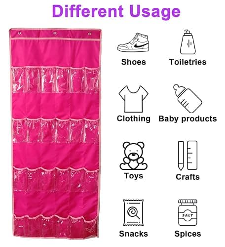 DUOLAM Hanging Over Door Toy Storage Organizer (24 Pockets), Compatible with LOL OMG Dolls Surprise Doll (Toys Not Included), (57.5''x22'') (pink) thumbnail 4