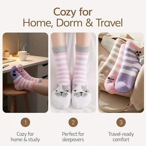 WaySoft Fluffy Fuzzy Socks for Women & Teen Girls - 4 to 5 Pairs Bulk Pack - 2023 Holiday Collection - Cozy Warm Fleece Socks thumbnail 6