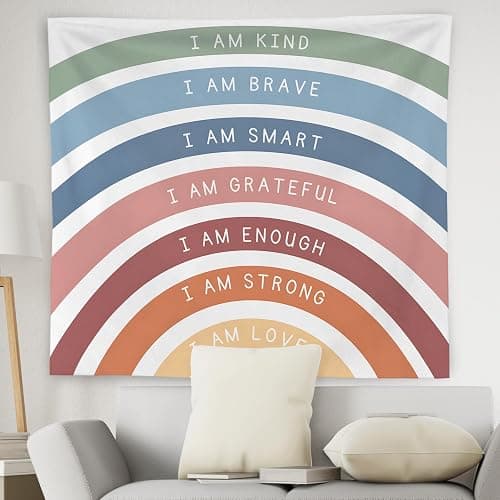 WNAGT Boho Rainbow Inspirational Tapestry, I Am Kind Daily Affirmation Tapestry Wall Hanging, Motivational Positive Quotes Wall Blanket Decor for Home Bedroom Living Room Office, 50x60 Inch thumbnail 2