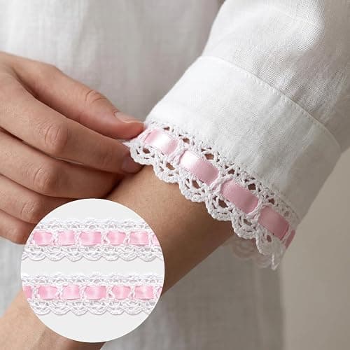 SmallCat 2 Yards Pink Lace Ribbon, Bow Lace for Crafts | Vintage Pink Laces, Stretch Laces Trim for Wrapping, Bouquet Packaging, DIY Crafts, Wedding Decorations, Party Decoration thumbnail 5