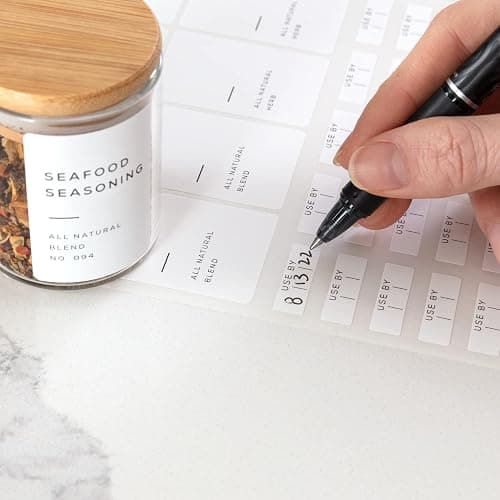 Bloomondo Empty Spice Jars with Label Pack (12x Bamboo Lid Glass Jar). Small 6oz Spice Storage Bottles with 112 Printed Stickers and 48 Writable Pantry Labels for Seasoning Containers thumbnail 8