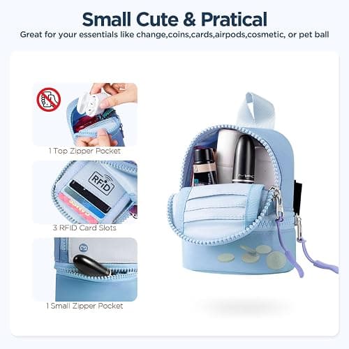 Babysun Mini Backpack Keychain Wristlet Pouch Small Change Coin Purse Cute Zipper Wallet With 3 RFID Card Slots For Women/Men Airpods Cosmetics thumbnail 4