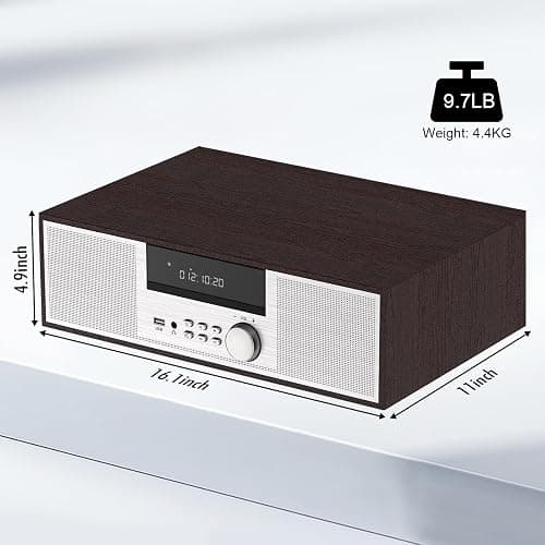 LONPOO Bluetooth Stereo System for Home, 40W CD Player with Speaker | DSP Enhanced Audio, Real Wood Enclosure,12mm Thick MDF, Aluminum Panel, 3" Woofer, Preset 20 Programmable FM Stations,Silver thumbnail 8