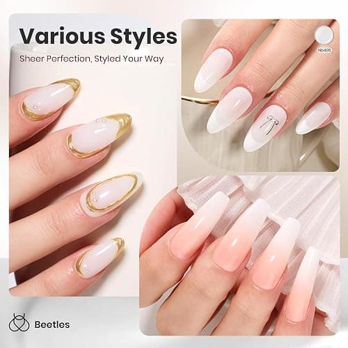 Beetles Milky White Gel Nail Polish - 15ml Hema Free Jelly Natural Nude Gel Polish Nail Concealer Sheer Translucent Effect Soak Off UV Nail Art Manicure Gift for Women thumbnail 4