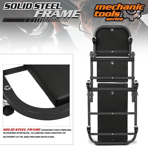 M-AUTO 40-Inch Folding Creeper Rolling Seat, All-in-One Adjustable Roller Garage Chair, Lay Down or Sit, 330LBS Capacity Under Car Roller Creeper with 6 Swivel Casters, Black thumbnail 5