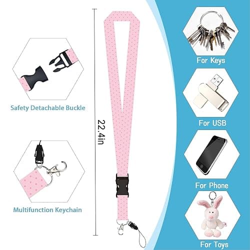 Polka Dot Badge Holder Retractable Lanyard, Lanyards for ID Badges Name Tags Vertical Card Holder, Detachable Lanyard Badge Reel Retractable, for Nurses Doctors Teachers Businessman（Pink） thumbnail 3