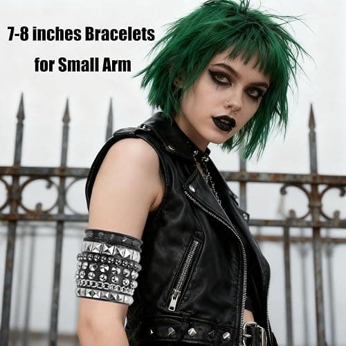 Retro Vintage Emo Goth Y2K Studded Leather Cuff Bracelet Set for Men Women | 4Pcs/Set, Multiple Bangle Wristbands 80s 90s 2000s Punk Rock Concert Jewelry Accessories Street Hip Hop Outfit thumbnail 6