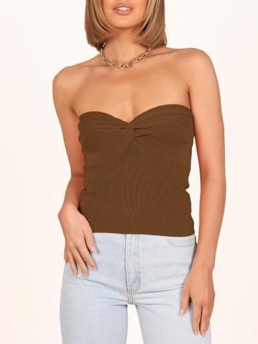 ANRABESS Tube Top for Women Summer Strapless Bandeau Knit Twist Knot Corset Crop Basic Tank Tops 2026 Vacation Beach Clothes thumbnail 9