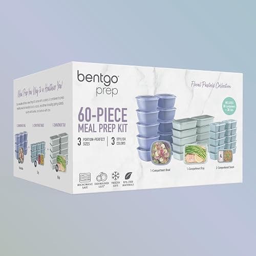 Bentgo Prep 60-Piece Variety Meal Prep Kit - Reusable PFAS & BPA-Free Food Containers 1-Compartment Trays, Prep Bowls, & Snack Boxes - Microwave, Freezer, & Dishwasher Safe (Floral Pastels) thumbnail 8