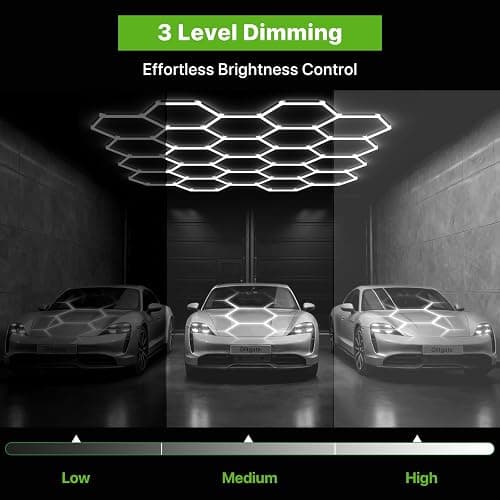 Glitgate Hexagon Garage Lights 22 Grids: 3 Level Dimmable 581W 63910LM Led Hexagonal Shop Light, 6500K Daylight White Hex Honeycomb Ceiling Lighting System Super Bright for Gym, Basement, Workshop thumbnail 3