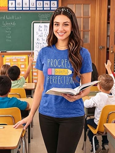 Womens Teacher Shirts Teach Them to Be Kind Teacher Life T-Shirt | Womens teacher shirts,crewneck short sleeve tops,Teach Them to Be Kind design,teacher life,classroom wear,Teacher's Day gift thumbnail 5
