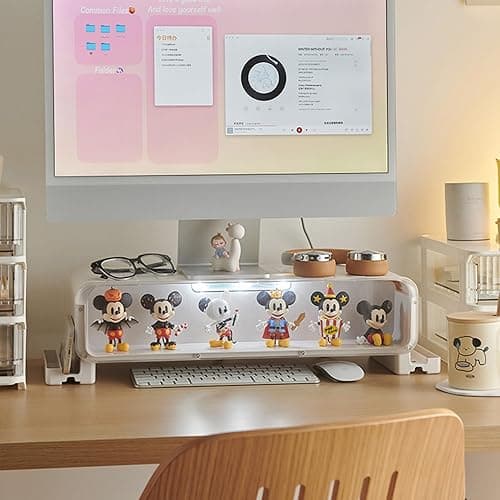 WMM Monitor Stand Riser, Computer Monitor Stand with Drawer and Display Minifigures, Computer Desktop Stand with Lights, Removable Elevated Structure, Compatible with Computers, Desktops, and Laptops thumbnail 4