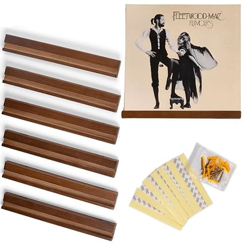 Vinyl Wall Mount Pack of 6 Pinewood Vinyl Record Holder Wall Mount with 2 Mounting Options Vinyl Shelf Walnut Stain Finish Vinyl Record Display - Vinyl Record Shelf - Vinyl Record Wall Mount - Image 1