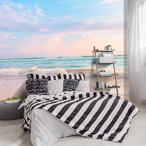 YIHWM -Clear Waves Summer Beach Coastal Scenery Fabric Wallpaper Coastal Islands Living Room Bedroom Bathroom Boys Girls Kids Room Large Mural- 137"x96"（ not Peel and Stick） - Image 1